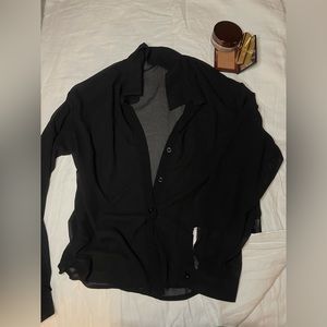 Sheer sexy black long sleeve button down